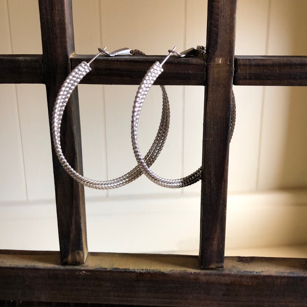 BIG silver twisted hoops!!!